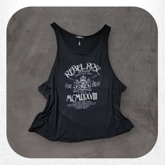 Nollie Tops - BLACK Rebel Rose Tank Top, Women's Medium